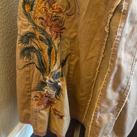 Women's distressed A-Line Skirt in Tan with embroidery and so many details! EUC - Picture 5 of 16
